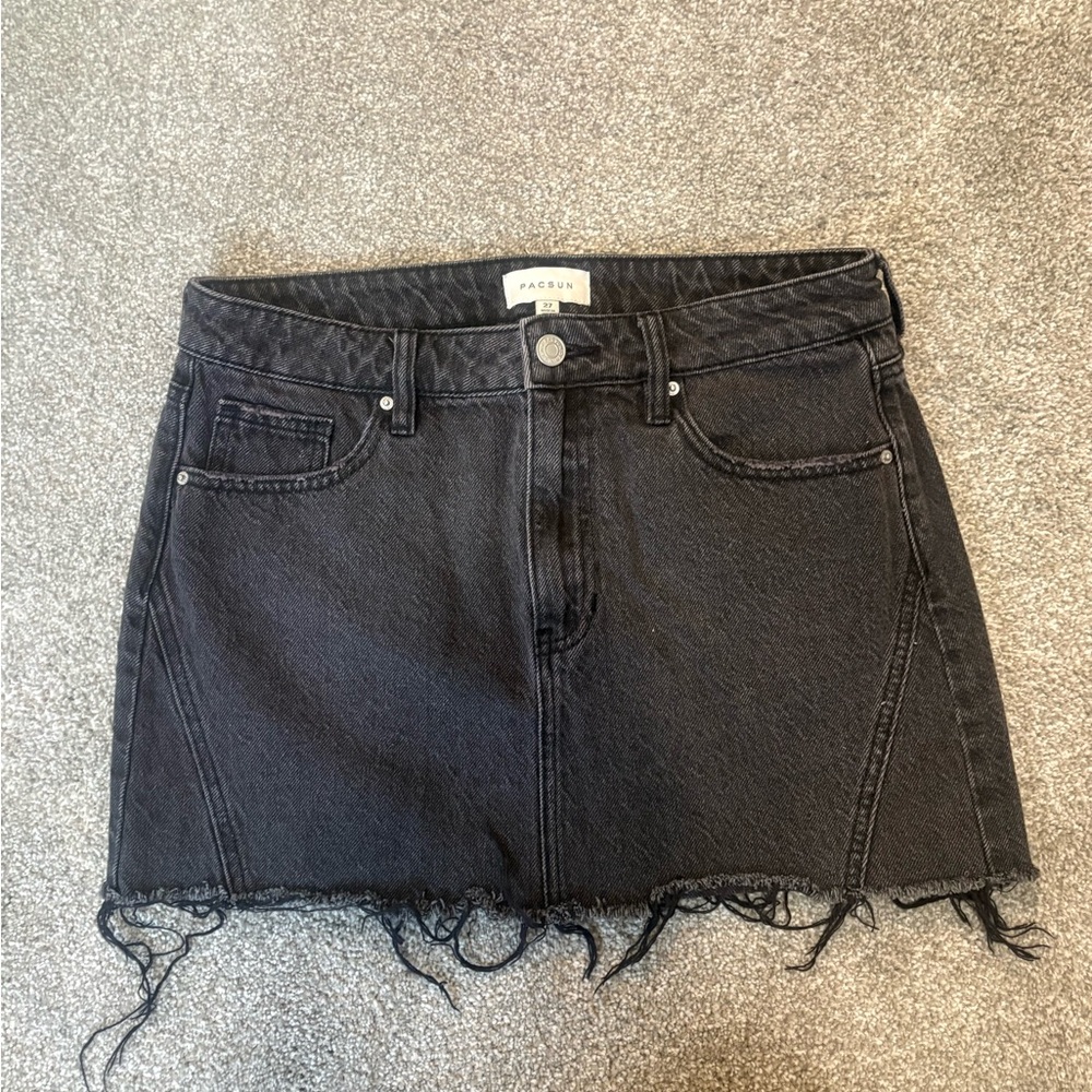 PacSun Black Frayed Hem Denim Mini Skirt